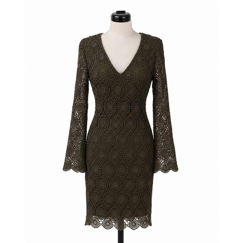 Sans Souci Green Crochet Dress Bell Sleeve Womens M Witchy Fairycore Whimsigoth